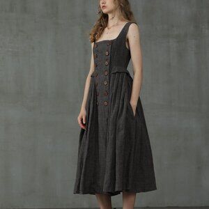 Sleeveless Midi Button-Front Dress in Dark Gray